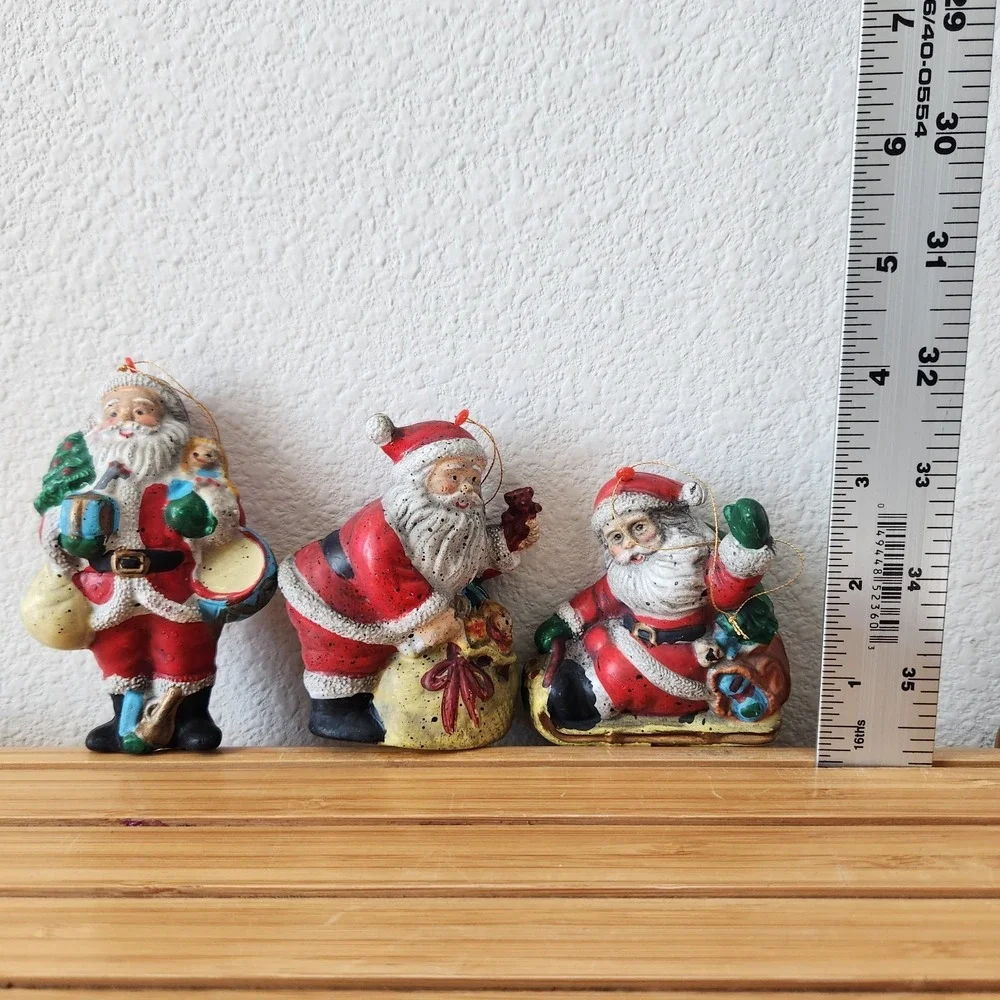 Vintage Blow Mold Plastic Santa Claus Ornament Christmas Holiday Figure Lot Of 3